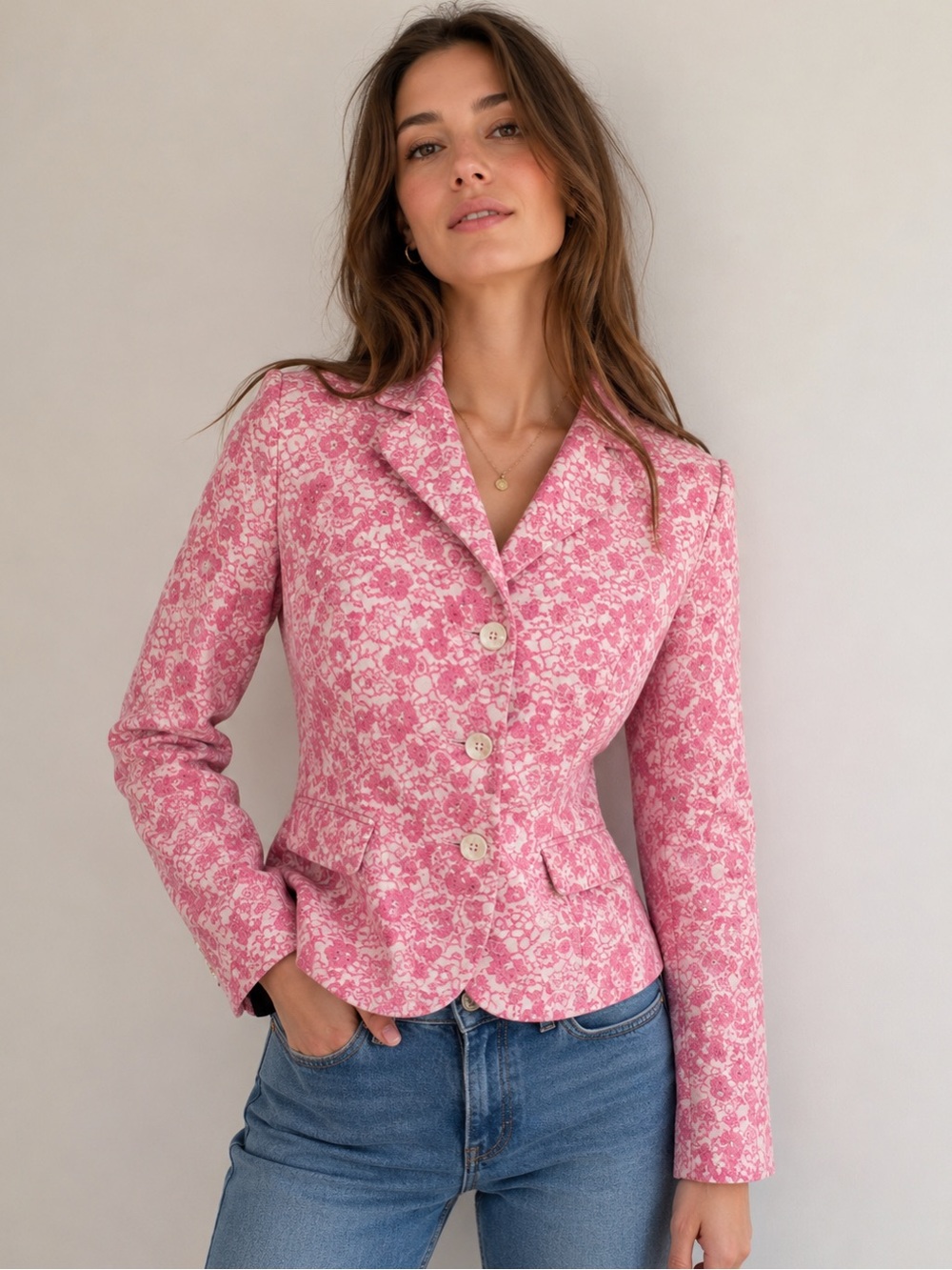 LOFT Pink Floral Cropped Blazer Jacket Cottagecore Coquette Chic Size 10
